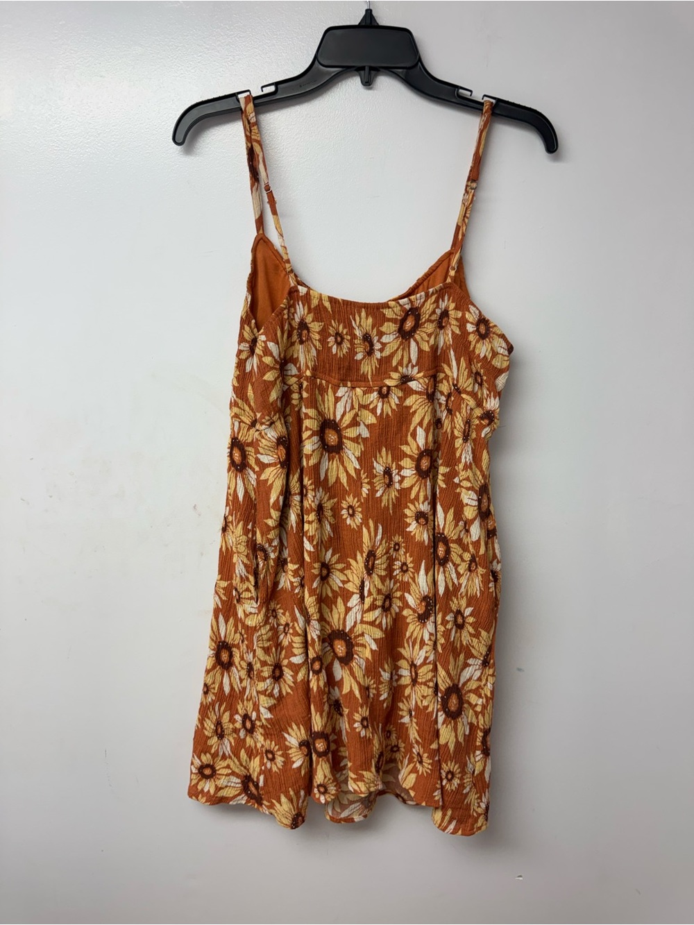 BeCool Sunflower Mini Dress Women L Western Boho Indie Rust Floral Sundress B2 - Picture 5 of 13